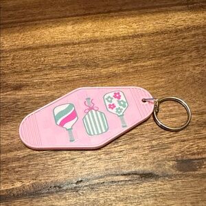 Pink Keychain with pickleball Design